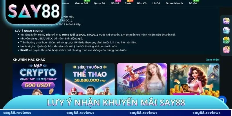 Lưu ý nhận khuyến mãi SAY88