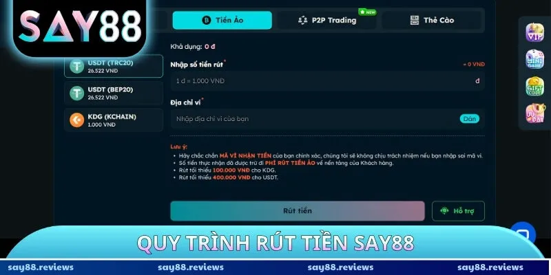 Quy trình rút tiền Say88